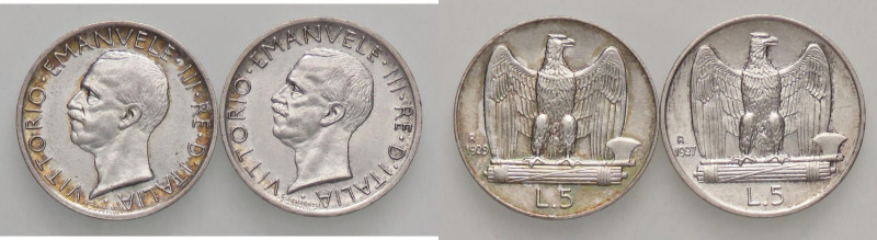 SAVOIA - Vittorio Emanuele III (1900-1943) - 5 Lire 1927 ** e 1929 *Aquiletta AG...