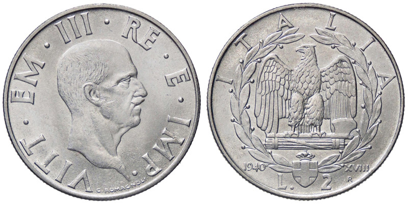 SAVOIA - Vittorio Emanuele III (1900-1943) - 2 Lire 1940 XVIII Impero Pag. manca...