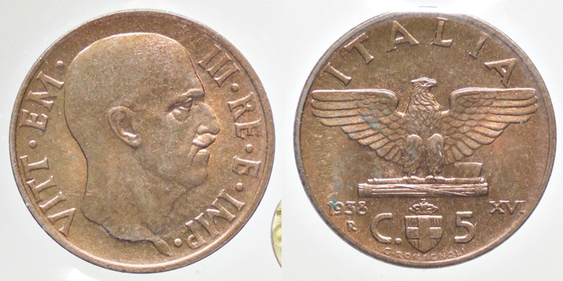 SAVOIA - Vittorio Emanuele III (1900-1943) - 5 Centesimi 1938 XVI Impero Pag. 91...