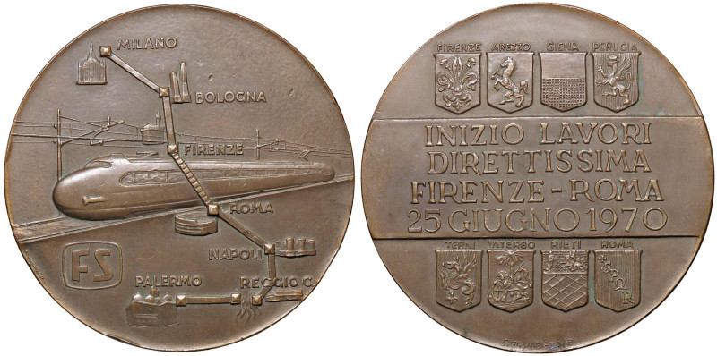 MEDAGLIE - REPUBBLICA - Medaglia 1970 - Inizio lavori direttissima Firenze-Roma ...