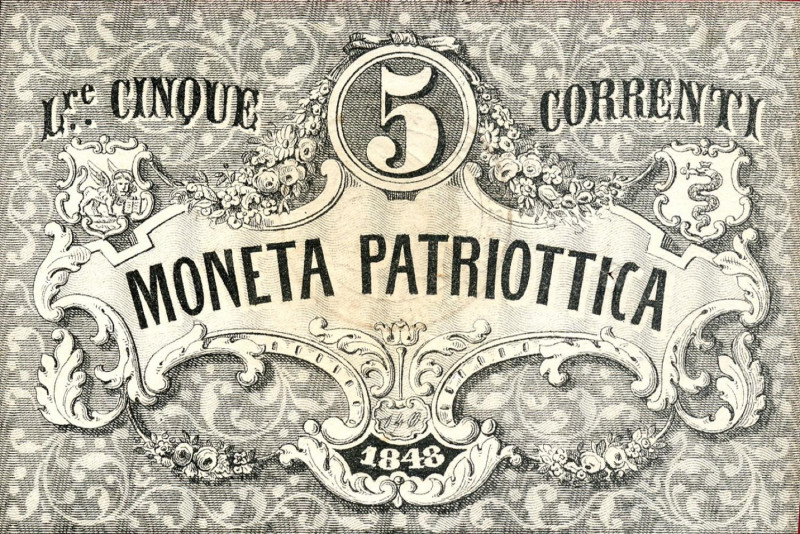 CARTAMONETA - LOMBARDO-VENETO - Moneta Patriottica di Venezia - 5 Lire 1848 Gav....