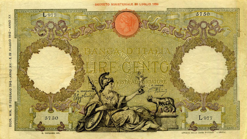 CARTAMONETA - BANCA d'ITALIA - Vittorio Emanuele III (1900-1943) - 100 Lire - Ca...