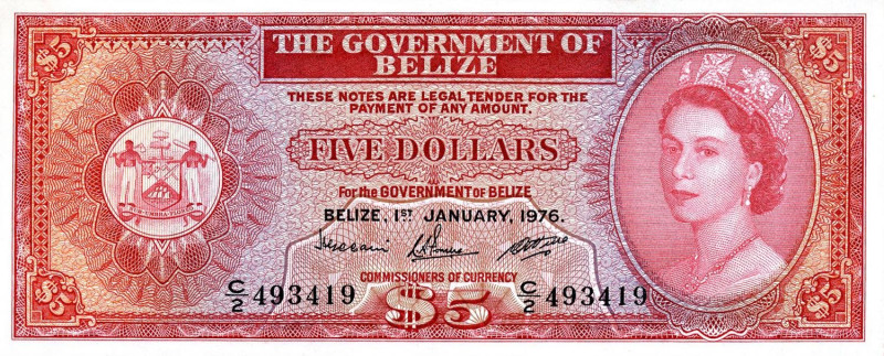 CARTAMONETA ESTERA - BELIZE - Elisabetta II (1952-2022) - 5 Dollari 01/01/1976 P...