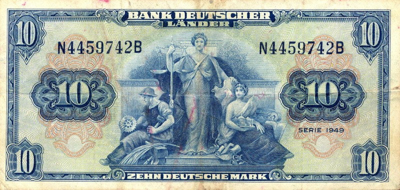 CARTAMONETA ESTERA - GERMANIA - Repubblica Federale (1949) - 10 Marchi 22/08/194...