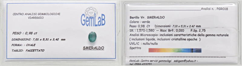 VARIE - Pietre preziose Smeraldo ovale con certificato GemLab, ct 0,98

Status...