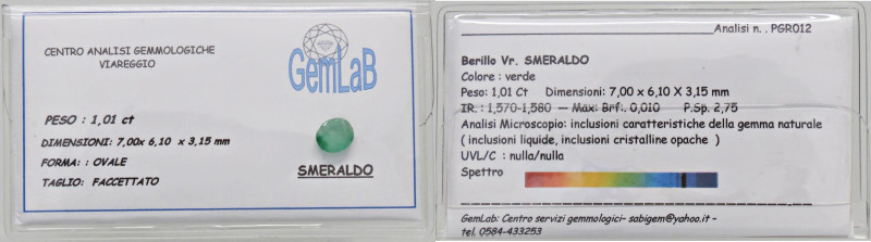 VARIE - Pietre preziose Smeraldo ovale con certificato GemLab, ct 1,01

Status...