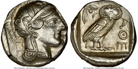 ATTICA. Athens. Ca. 440-404 BC. AR tetradrachm (25mm, 17.20 gm, 12h). NGC MS 5/5 - 4/5. Mid-mass coinage issue. Head of Athena right, wearing earring,...
