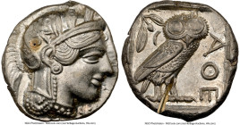 ATTICA. Athens. Ca. 440-404 BC. AR tetradrachm (26mm, 17.20 gm, 7h). NGC MS 5/5 - 2/5, test cut. Mid-mass coinage issue. Head of Athena right, wearing...