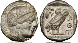 ATTICA. Athens. Ca. 440-404 BC. AR tetradrachm (25mm, 17.15 gm, 11h). NGC Choice AU 5/5 - 4/5. Mid-mass coinage issue. Head of Athena right, wearing e...
