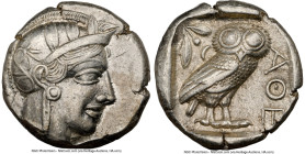 ATTICA. Athens. Ca. 440-404 BC. AR tetradrachm (24mm, 17.17 gm, 10h). NGC AU 5/5 - 4/5. Mid-mass coinage issue. Head of Athena right, wearing earring,...
