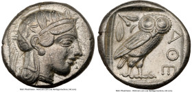 ATTICA. Athens. Ca. 440-404 BC. AR tetradrachm (24mm, 17.07 gm, 6h). NGC AU 5/5 - 3/5, edge cut. Mid-mass coinage issue. Head of Athena right, wearing...