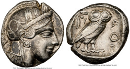 ATTICA. Athens. Ca. 440-404 BC. AR tetradrachm (24mm, 17.12 gm, 4h). NGC XF 4/5 - 3/5. Mid-mass coinage issue. Head of Athena right, wearing earring, ...