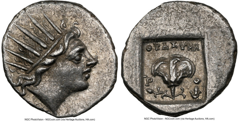 CARIAN ISLANDS. Rhodes. Ca. 88-84 BC. AR drachm (15mm, 12h). NGC XF. Plinthophor...