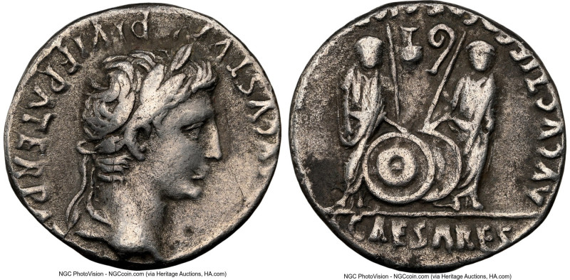 Augustus (27 BC-AD 14). AR denarius (18mm, 3.69 gm, 12h). NGC VF 3/5 - 3/5. Lugd...
