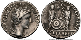 Augustus (27 BC-AD 14). AR denarius (18mm, 3.69 gm, 12h). NGC VF 3/5 - 3/5. Lugdunum, 2 BC-AD 4. CAESAR AVGVSTVS-DIVI F PATER PATRIAE, laureate head o...