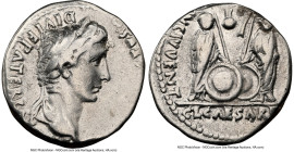 Augustus (27 BC-AD 14). AR denarius (18mm, 3.73 gm, 4h). NGC Choice Fine 3/5 - 4/5. Lugdunum, 2 BC-AD 4. CAESAR AVGVSTVS-DIVI F PATER PATRIAE, laureat...