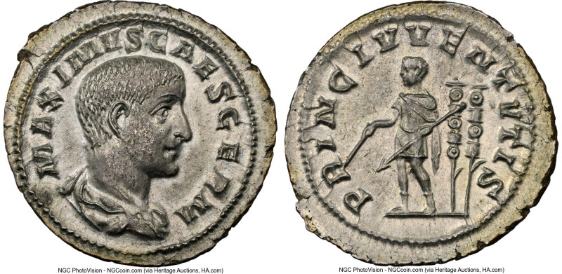 Maximus, as Caesar (AD 235/6-238). AR denarius (20mm, 2.45 gm, 6h). NGC MS 5/5 -...