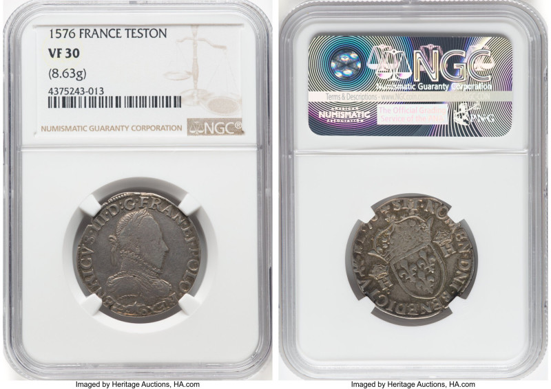 Henri III Teston 1576 VF30 NGC, Paris mint, Dup-1126. 8.63gm. HID09801242017 © 2...