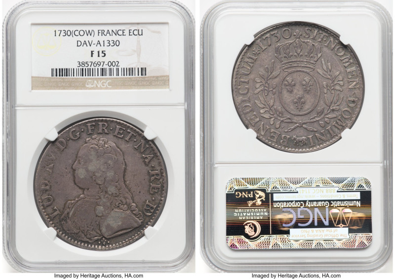 Louis XV Ecu 1730-(COW) F15 NGC, Pau mint, KM487, Dav-1330. Province of Bearn. H...