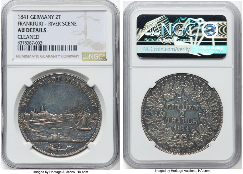 Frankfurt. Free City 2 Taler 1841 AU Details (Cleaned) NGC, Frankfurt am Main mi...