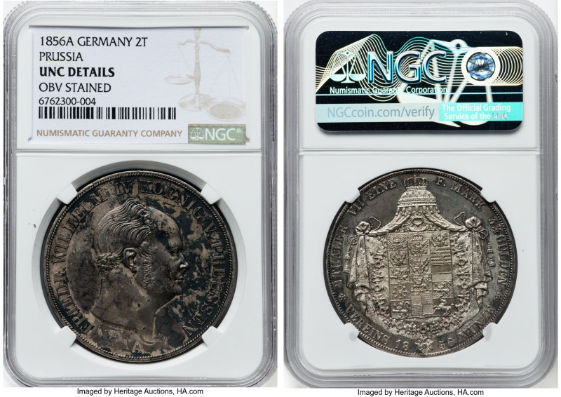 Prussia. Friedrich Wilhelm IV 2 Taler 1856-A UNC Details (Obverse Stained) NGC, ...