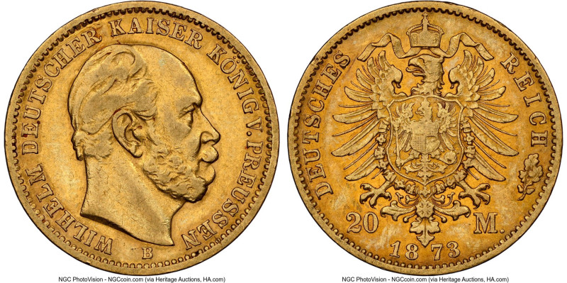 Prussia. Wilhelm I gold 20 Mark 1873-B VF35 NGC, Hannover mint, KM501, Fr-3814. ...