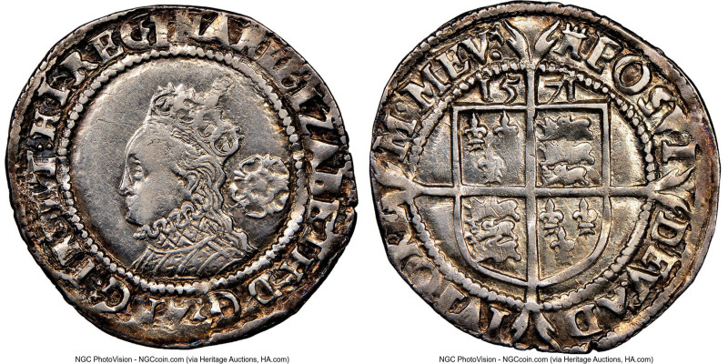 Elizabeth I (1558-1603) 6 Pence 1571 AU Details (Obverse Cleaned) NGC, Tower min...