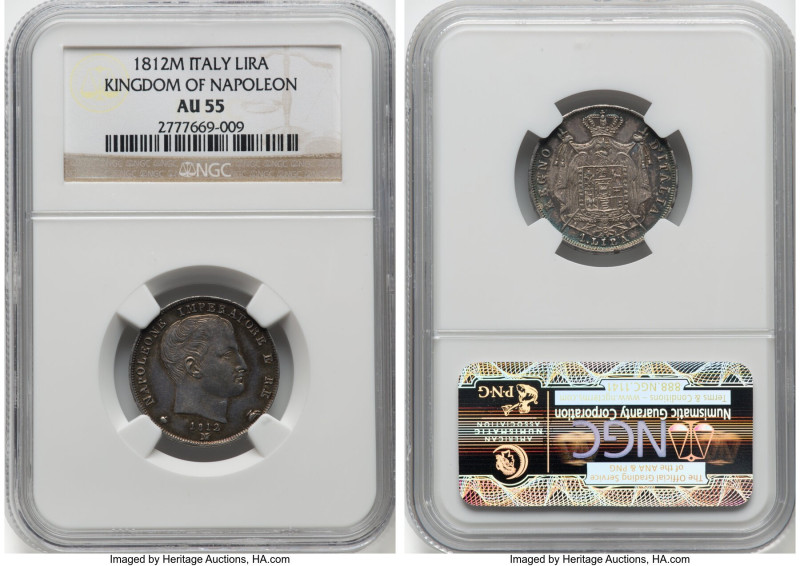 Kingdom of Napoleon. Napoleon I Lira 1812-M AU55 NGC, Milan mint, KM-C8.1. HID09...