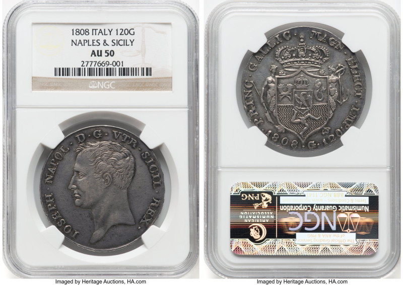 Naples & Sicily. Joseph Napoleon 120 Grana 1808 AU50 NGC, Naples mint, KM248, Da...