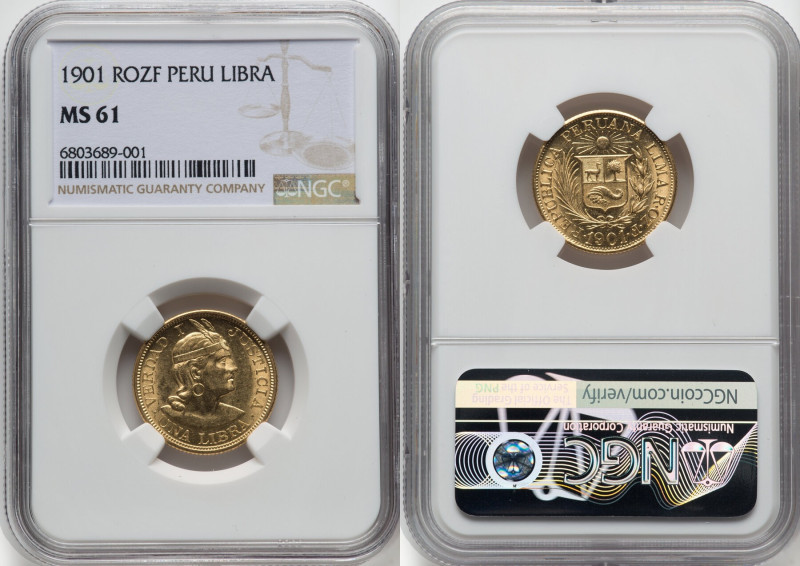 Republic gold Libra 1901-ROZF MS61 NGC, Lima mint, KM207. HID09801242017 © 2023 ...