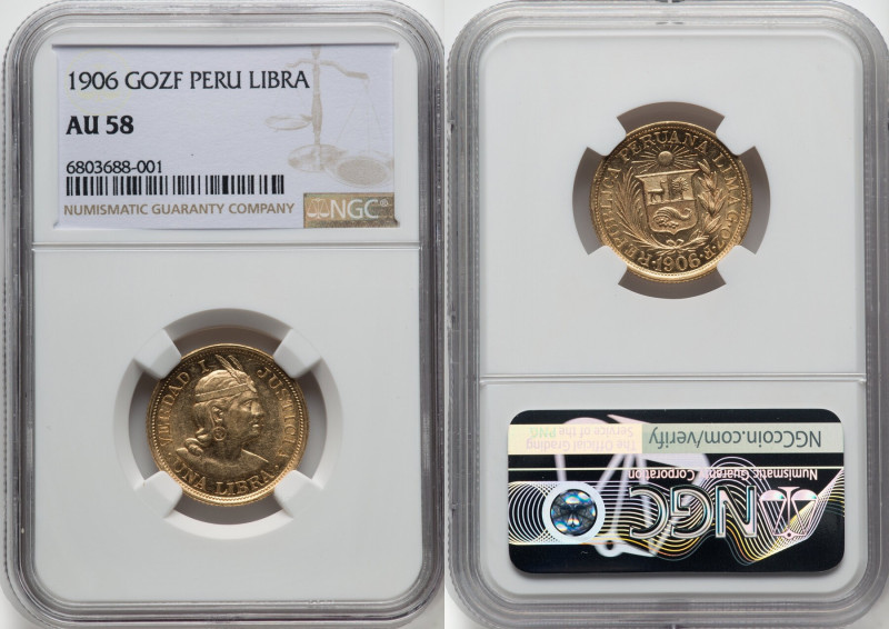 Republic gold Libra 1906-GOZF AU58 NGC, Lima mint, KM207, Fr-73. HID09801242017 ...