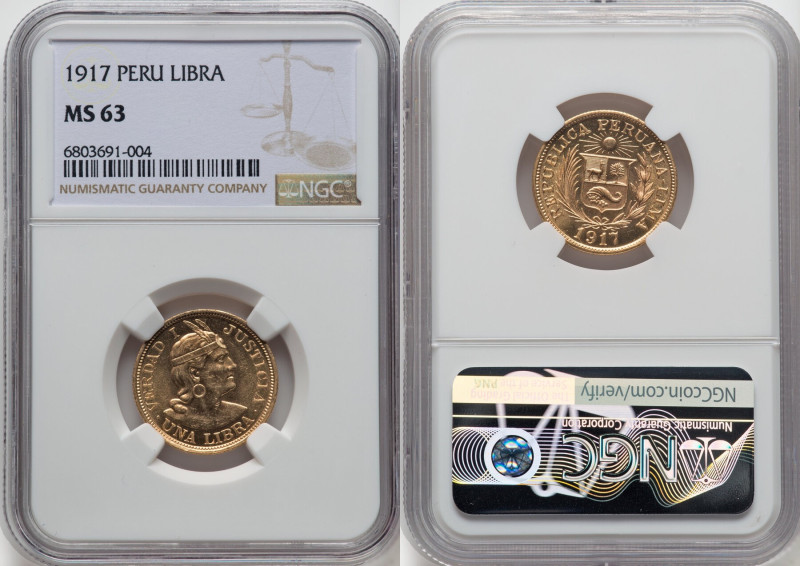 Republic gold Libra 1917 MS63 NGC, Lima mint, KM207, Fr-73. HID09801242017 © 202...