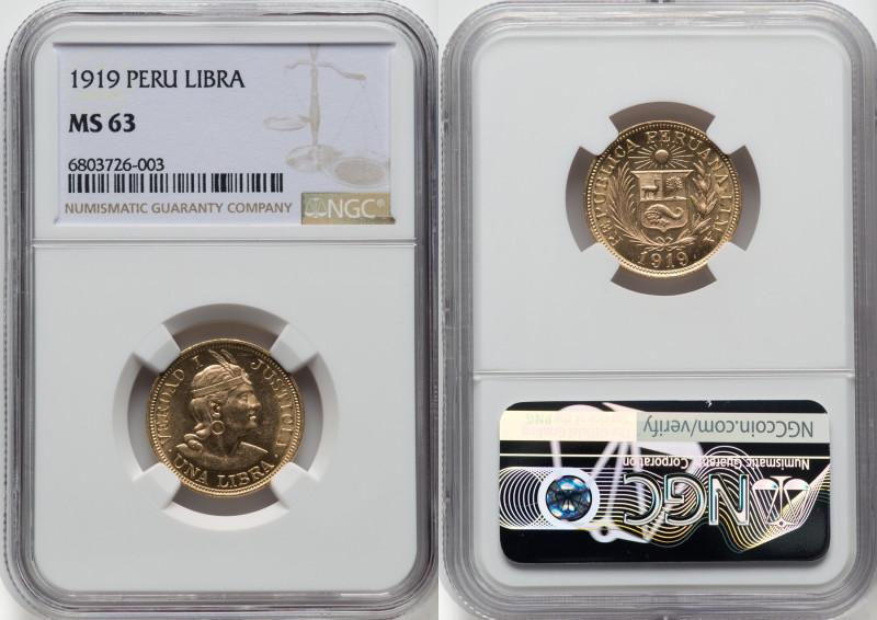 Republic gold Libra 1919 MS63 NGC, Lima mint, KM207, Fr-73. HID09801242017 © 202...