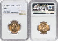 George V gold Sovereign 1929-SA MS65 NGC, Pretoria mint, KM-A22, S-4005. Tied for top grade certified. HID09801242017 © 2023 Heritage Auctions | All R...