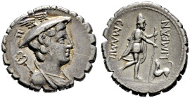 Römische Republik. C. Mamilius Limetanus C.f. 82 v. Chr. 

Denar (Serratus) -Rom-. Drapierte Merkurbüste mit geflügel­tem Petasus und geschultertem ...