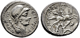 Römische Republik. P. Fonteius P.f. Capito 55 v. Chr. 

Denar -Rom-. Drapierte Marsbüste mit Helm nach rechts, hinter der rechten Schulter Tropaeum,...