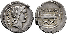 Römische Republik. Lollius Palikanus 45 v. Chr. 

Denar -Rom-. Belorbeerter Honoskopf nach rechts, dahinter HONORIS / Sella curulis, darauf eine Gir...