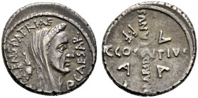 Imperatorische Prägungen. Julius Caesar † 44 v. Chr. 

Denar 44 v. Chr. -Rom-. Münzmeister A. Cossutius Maridianus. Verschleierter Kopf Caesars mit ...