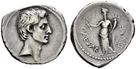 Imperatorische Prägungen. Octavianus 44-28 v. Chr. 

Denar ca. 32-29 v. Chr. -Brundisium oder Rom-. Bloße Büste nach rechts / Pax mit Olivenzweig un...
