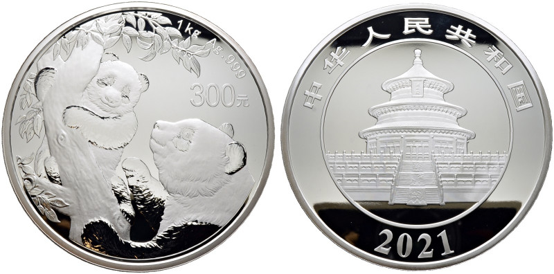 China-Volksrepublik. 

300 Yuan (1 Kilo Silber) 2021. Zwei Pandas. im Original...