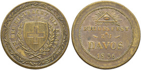 Schweiz-Eidgenossenschaft. 

Versilberte Bronzemedaille 1836 von H. Bruppacher, auf das Bundesfest zu DAVOS in Graubünden. Wappen mit dem Genfer Kre...