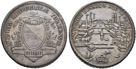 Schweiz-Zürich, Stadt und Kanton. 

Taler 1790. Wappen mit zwei Löwen als Halter auf einem Postament / Stadtansicht von Süden. DT 431, HMZ 2-1164lll...