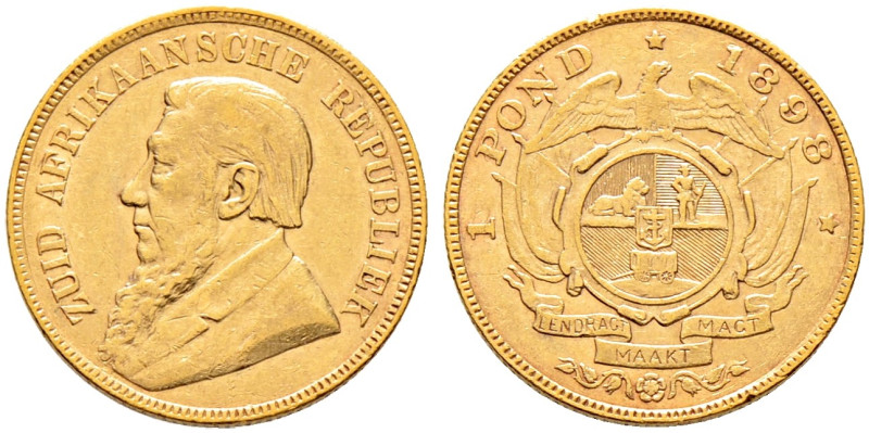 Südafrika. Republik. 

1 Pond 1898 -Pretoria-. Ohm Krüger. Single shaft. KM 10...