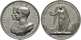 Ungarn. Franz Josef I. 1848-1916. 

Zinnmedaille 1857 von W. Seidan, auf die Reise des Kaiserpaares durch Ungarn. Beide Brustbilder nach links / Ste...