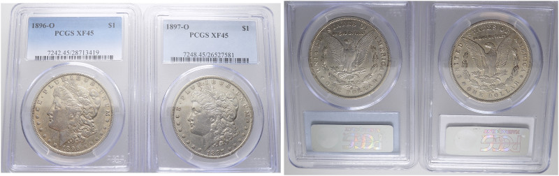 USA. 

Lot (2 Stücke): Morgan Dollar 1896 und 1897 -New Orleans-. KM 110. In P...