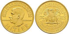 Venezuela. Republik. 

Goldmedaille der Banco-Italo-Venezolano 1957 mit Signatur R.B. aus der Serie "Jepes en la segunda guerra" mit Büste Adolf Hit...