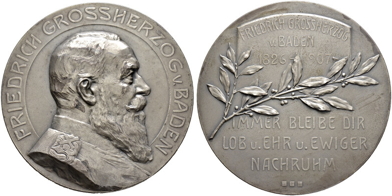 Baden-Durlach. Friedrich I. 1852-1907. 

Große mattierte Silbermedaille 1907 v...