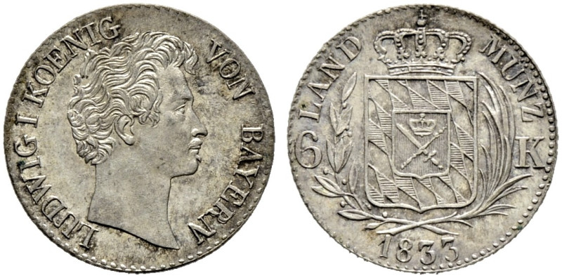 Bayern. Ludwig I. 1825-1848. 

6 Kreuzer 1833. AKS 81, J. 29, BST 186. Erstabs...