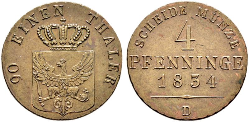 Brandenburg-Preußen. Friedrich Wilhelm III. 1797-1840. 

Cu-4 Pfennige 1834 D....