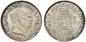Brandenburg-Preußen. Friedrich Wilhelm IV. 1840-1861. 

2 1/2 Silbergroschen 1853 A. Olding 320, AKS 84, J. 78. BST 1004 leicht fleckige Patina, fas...
